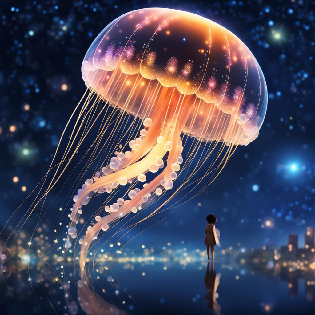 Cosmic Jellyfish Under a Bokeh Sky