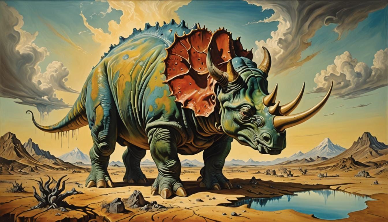 Surreal Triceratops in Salvador Dali Style