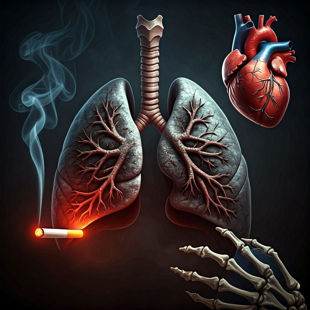 Ravaged Lungs in a Toxic Haze, a Haunting Symbol of Addictio...