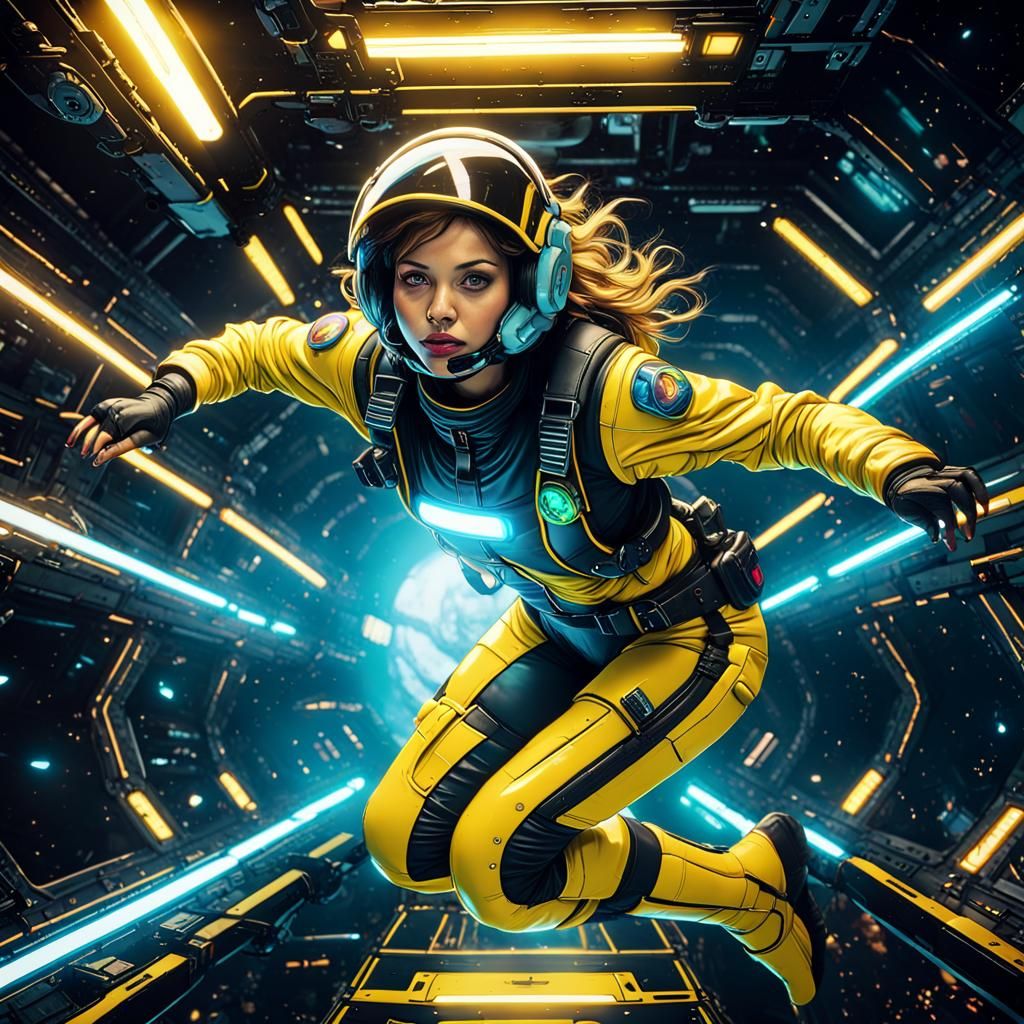 Neon Starfighter Pilot in Futuristic Comic Art Style