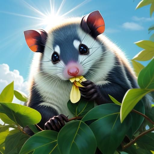 Possum Eating Gum Leaves in Heavenly Sunshine