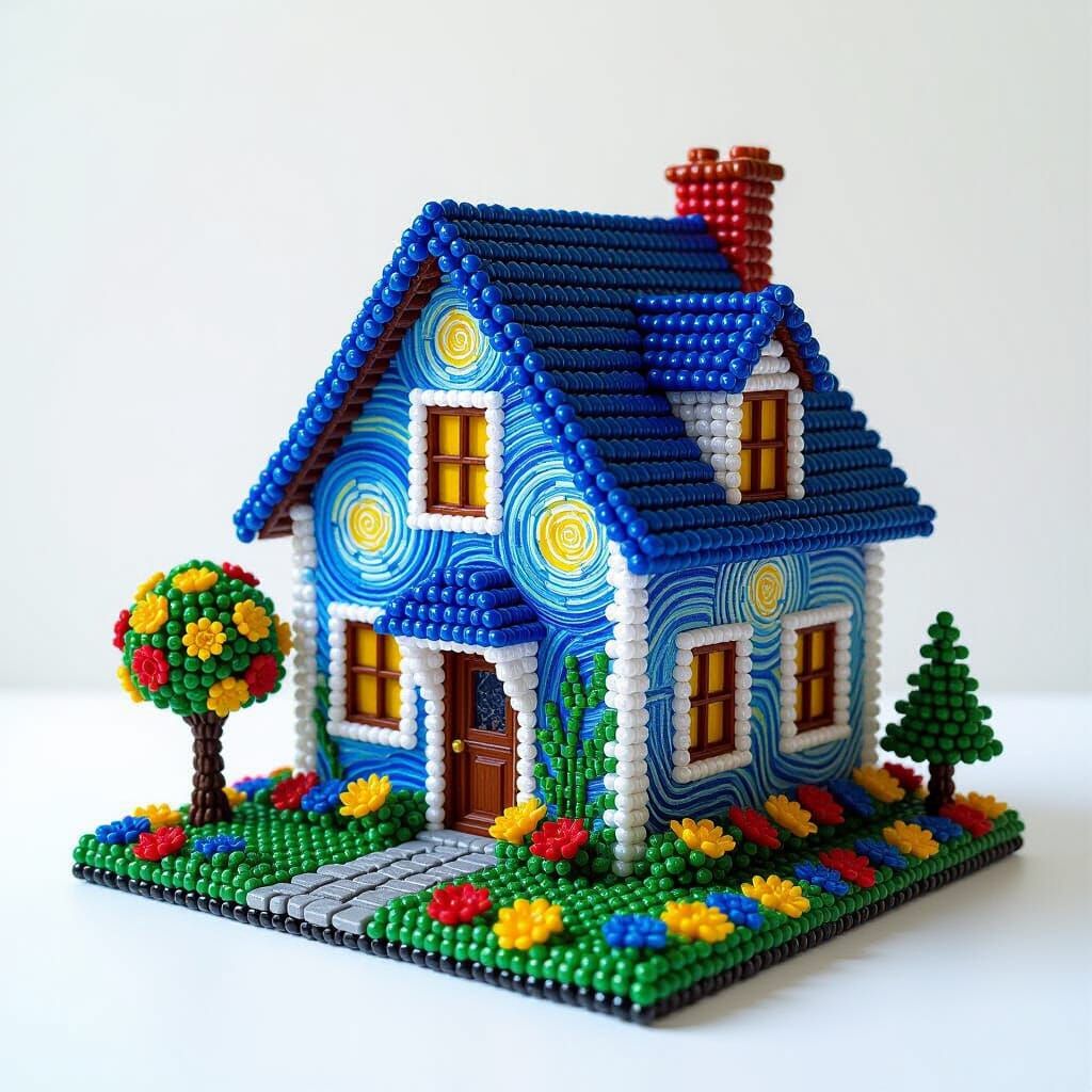 Beaded House in Van Gogh Style