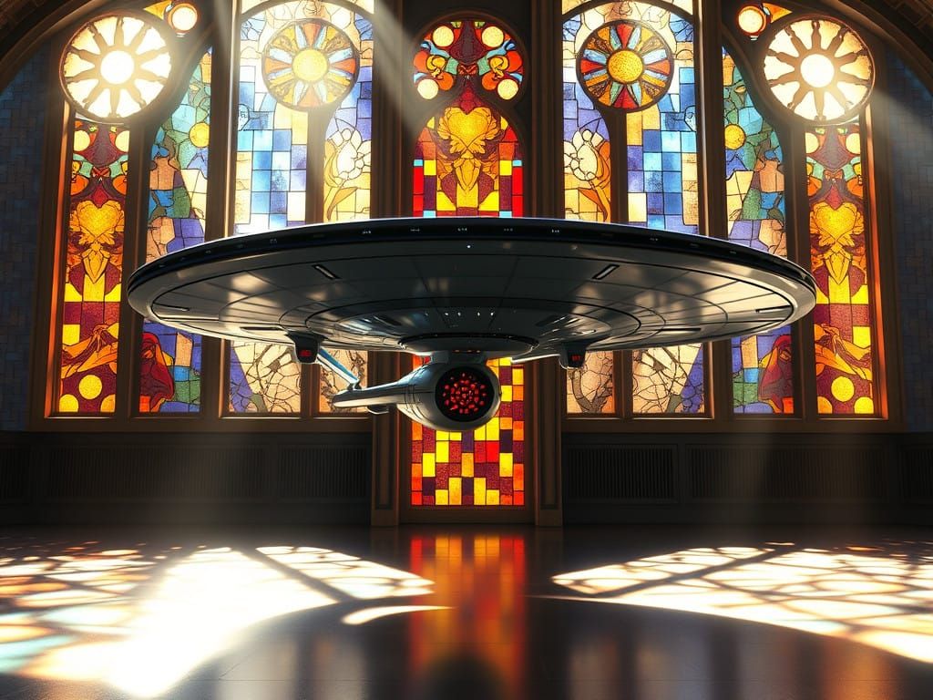 Majestic Stained Glass USS Enterprise in Starfleet Academy