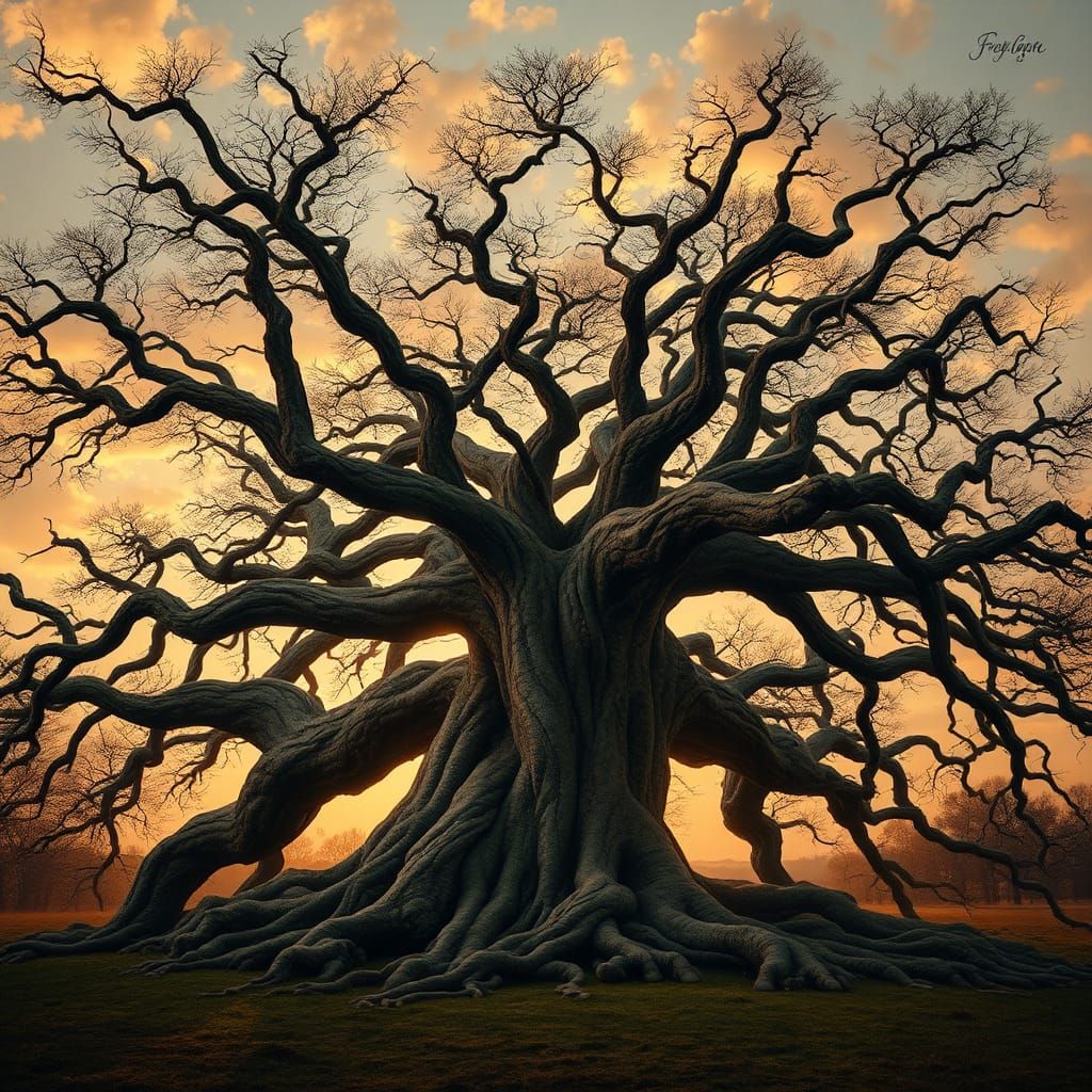 Majestic Ancient Tree in Romantic Landscape Style