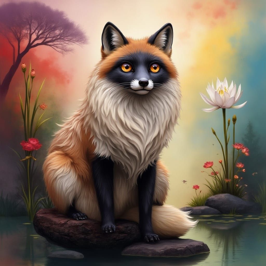 Mystical Fox Perched on Ancient Rock