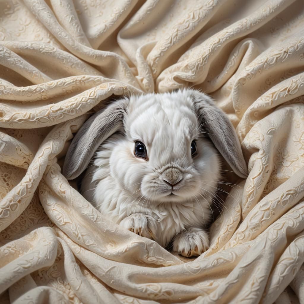 Hyperrealistic Baby Rabbit Awakens from Nap