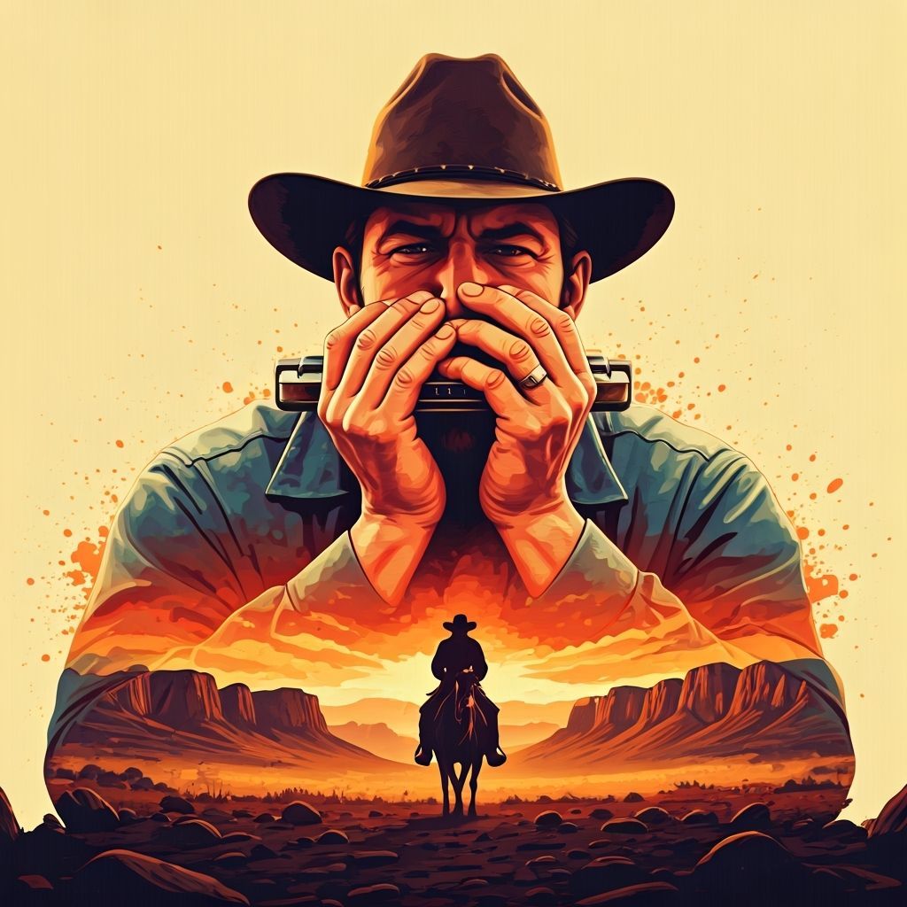 Cowboy Landscape Revealed Through Harmonica's Song