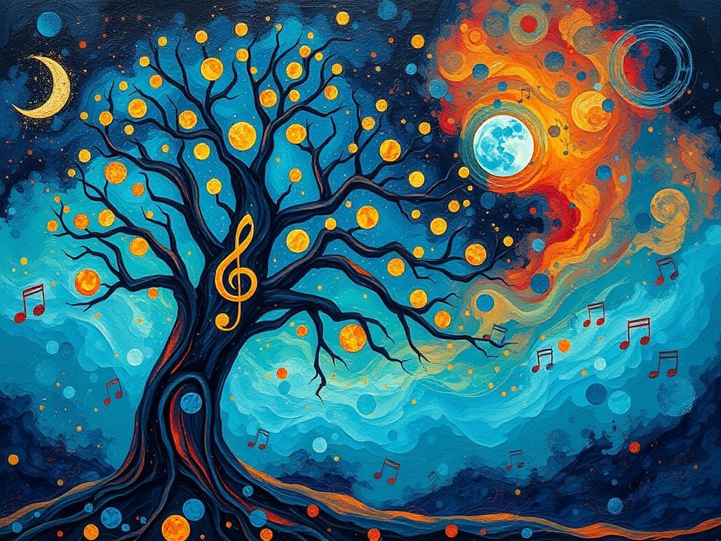 Vibrant Celestial Tree of Music and Wonder