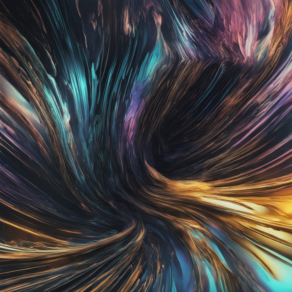 Abstract Liquid Gold & Silver Hair Art with Cosmic Dust