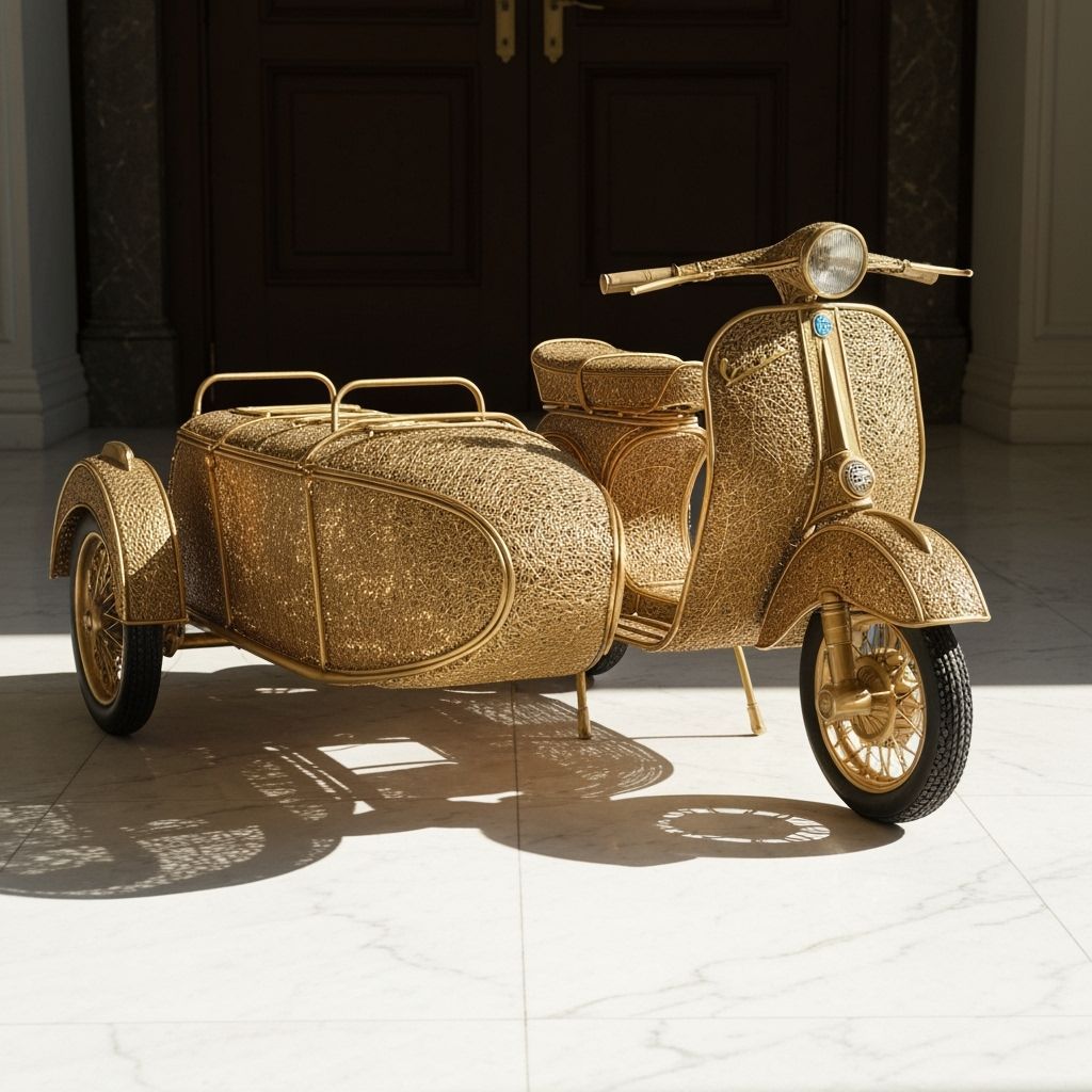Golden Wire Vespa with Sidecar in Art Deco Style