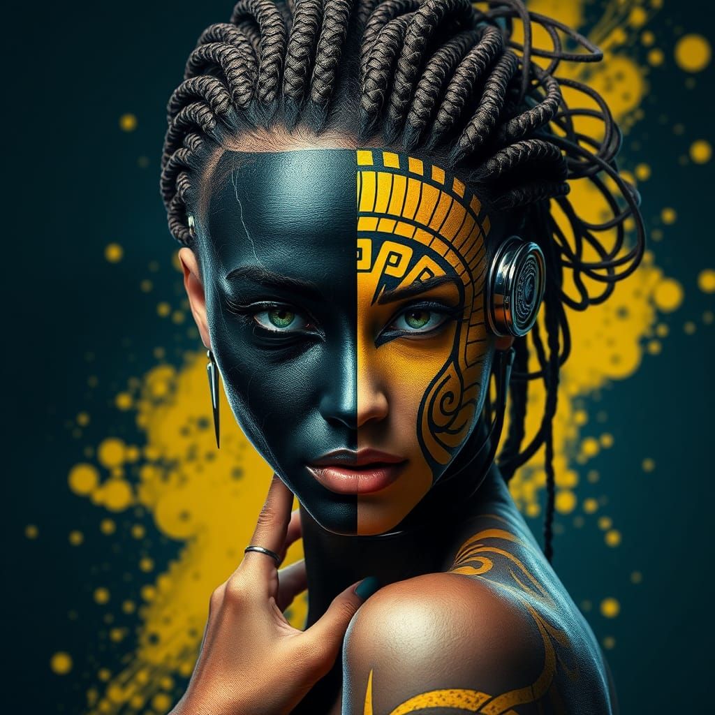 Futuristic Cybernetic Woman with Split Face Design