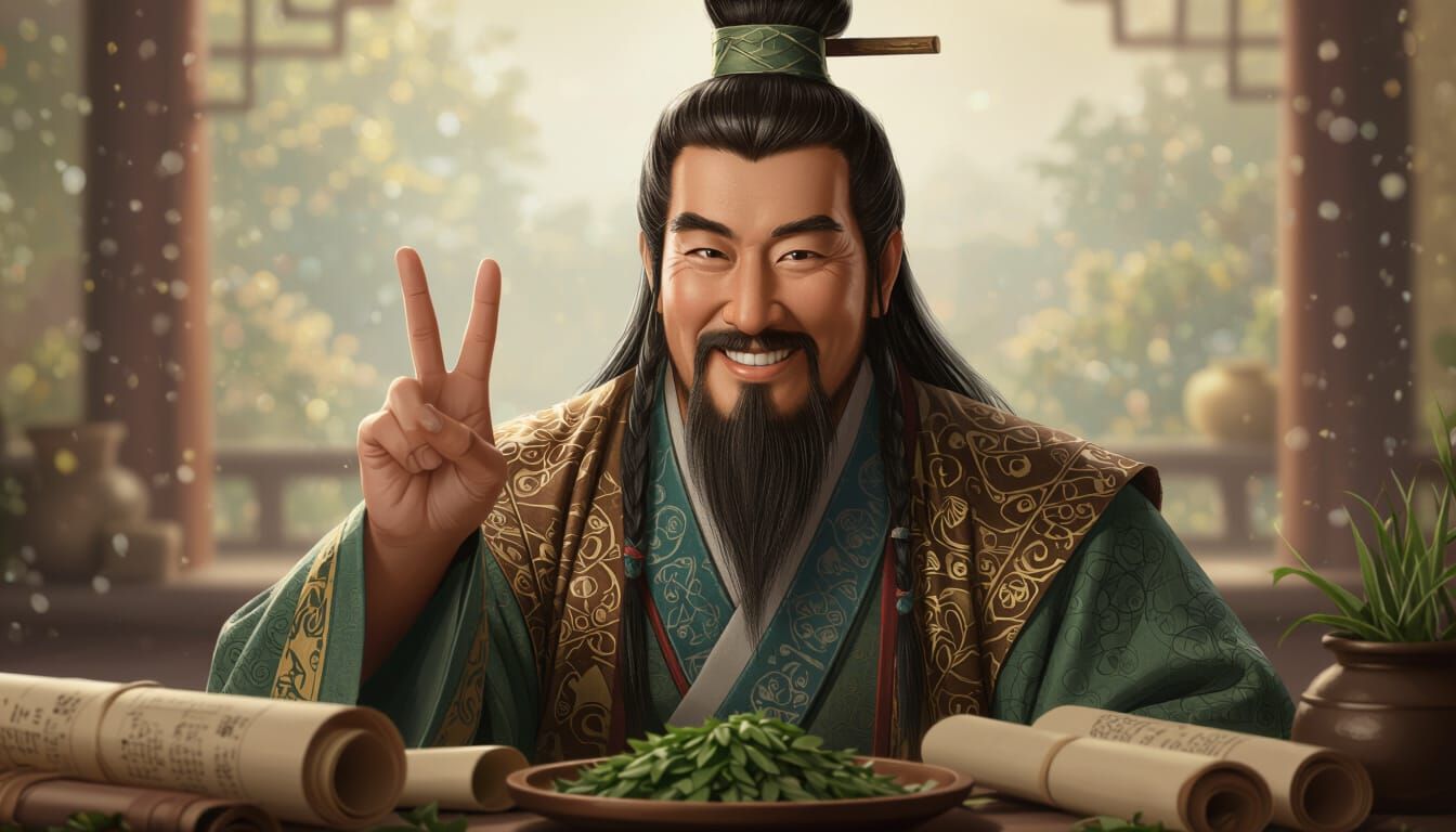 Shennong Smiling and Giving Peace Sign