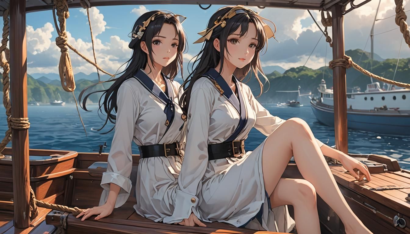 Anime Style: Beautiful Woman on a Boat