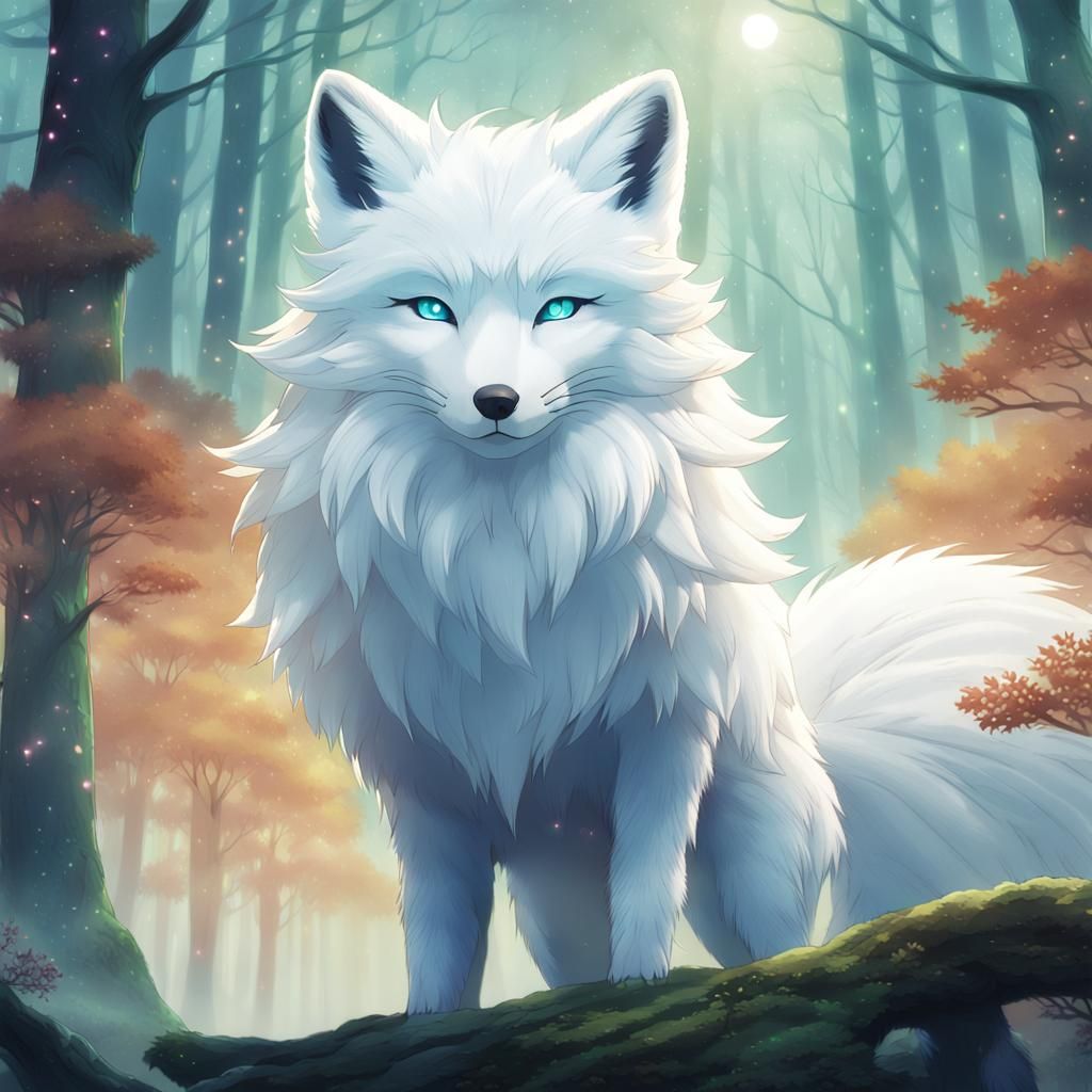 Anime Fox Airbender in Misty Forest