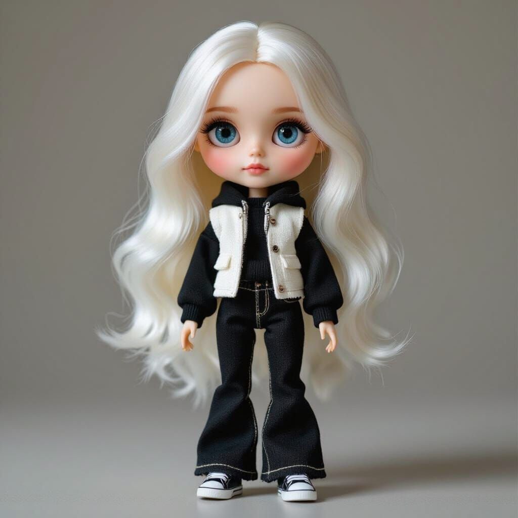 Miniature Blythe Doll in Studio with Blue Eyes