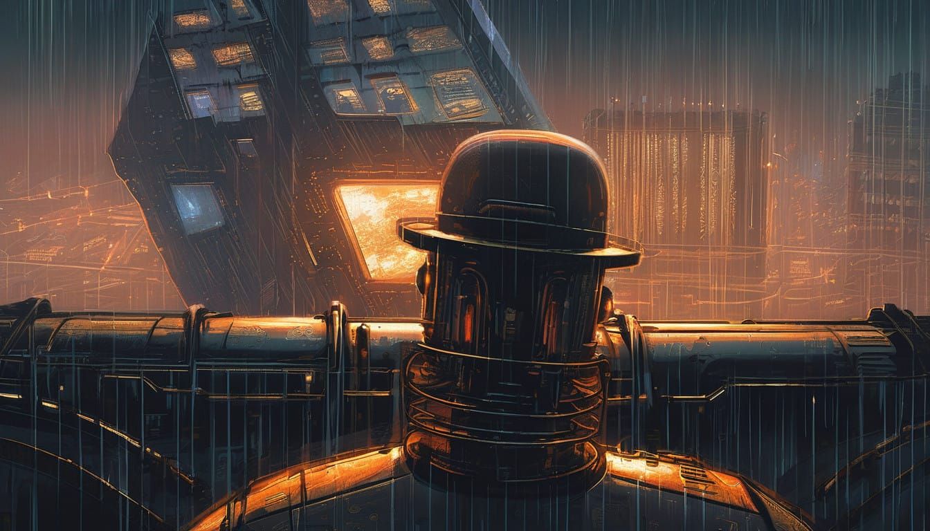 Gothic Dystopian Visionary in a Futuristic Clockwork Metropo...