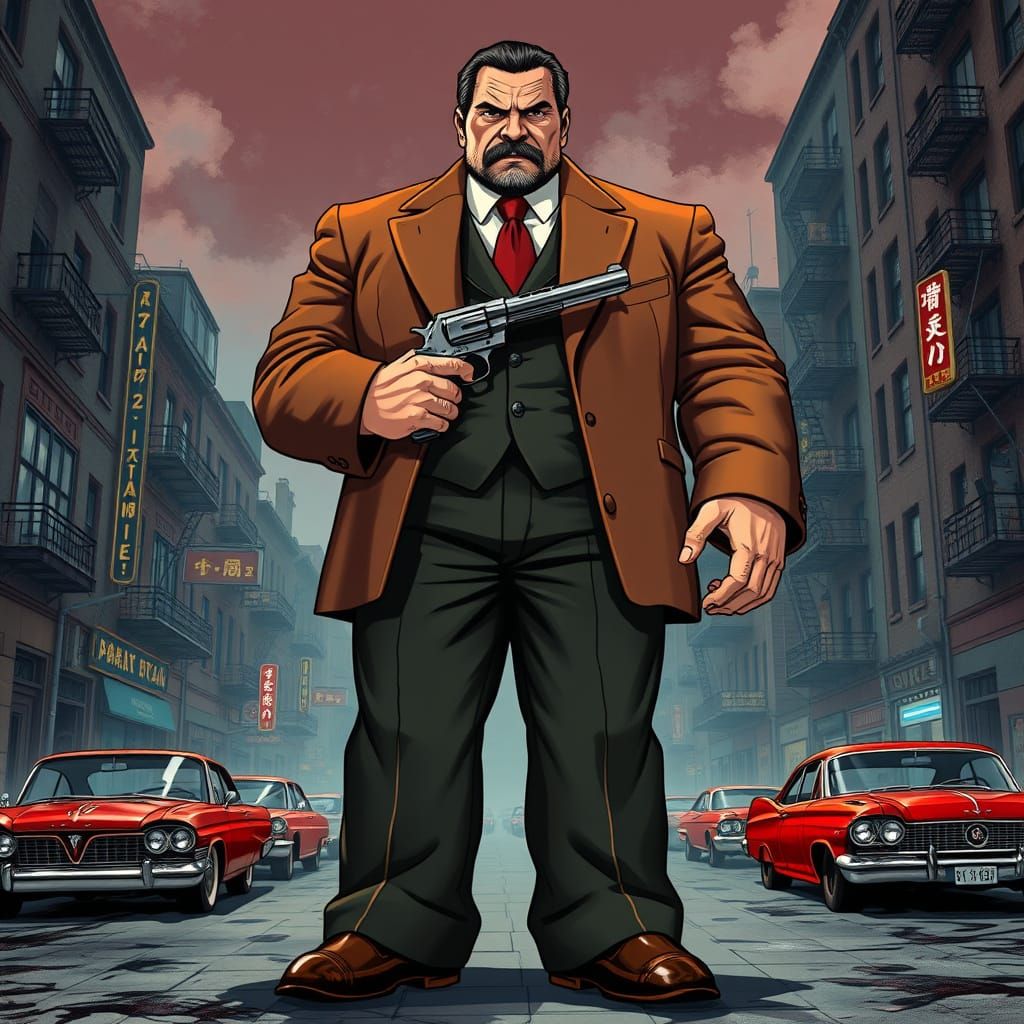 Gritty Italian Mafia Boss in Hyper-Realistic Anime Style
