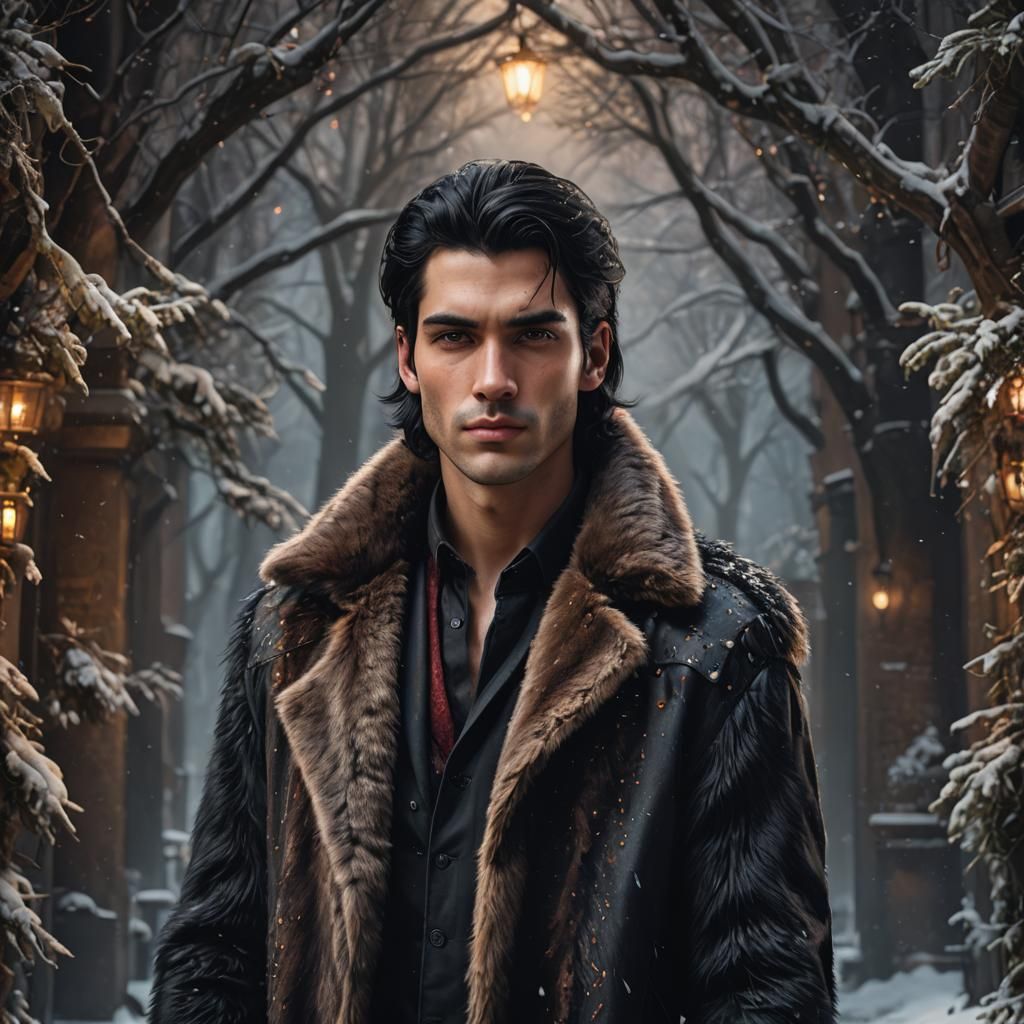 Hyperrealistic Portrait of Androgynous Youth in Fur Jacket