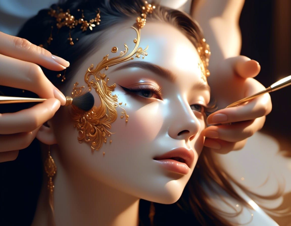 make-up artist, applying gold decorations