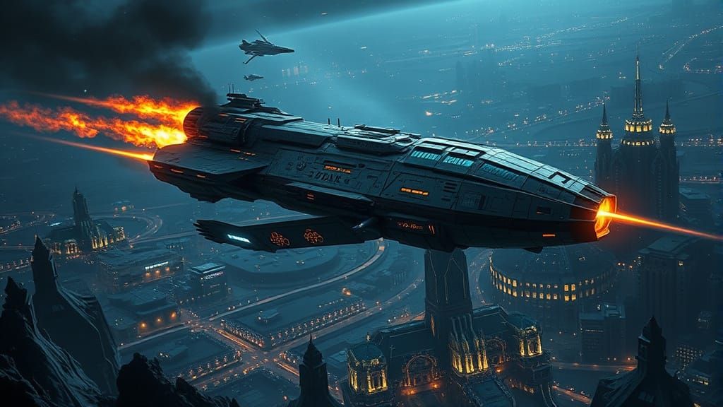 Battle Damaged Spacecraft Returns to Alien City