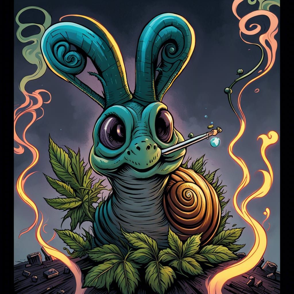 Snail Smoking Weed in Comic Book Art