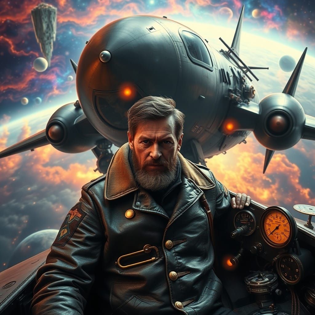 Steampunk Aviator Soaring Through Cosmic Nebula