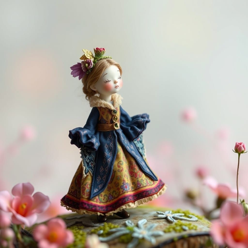Whimsical Figure in Dreamy Landscape