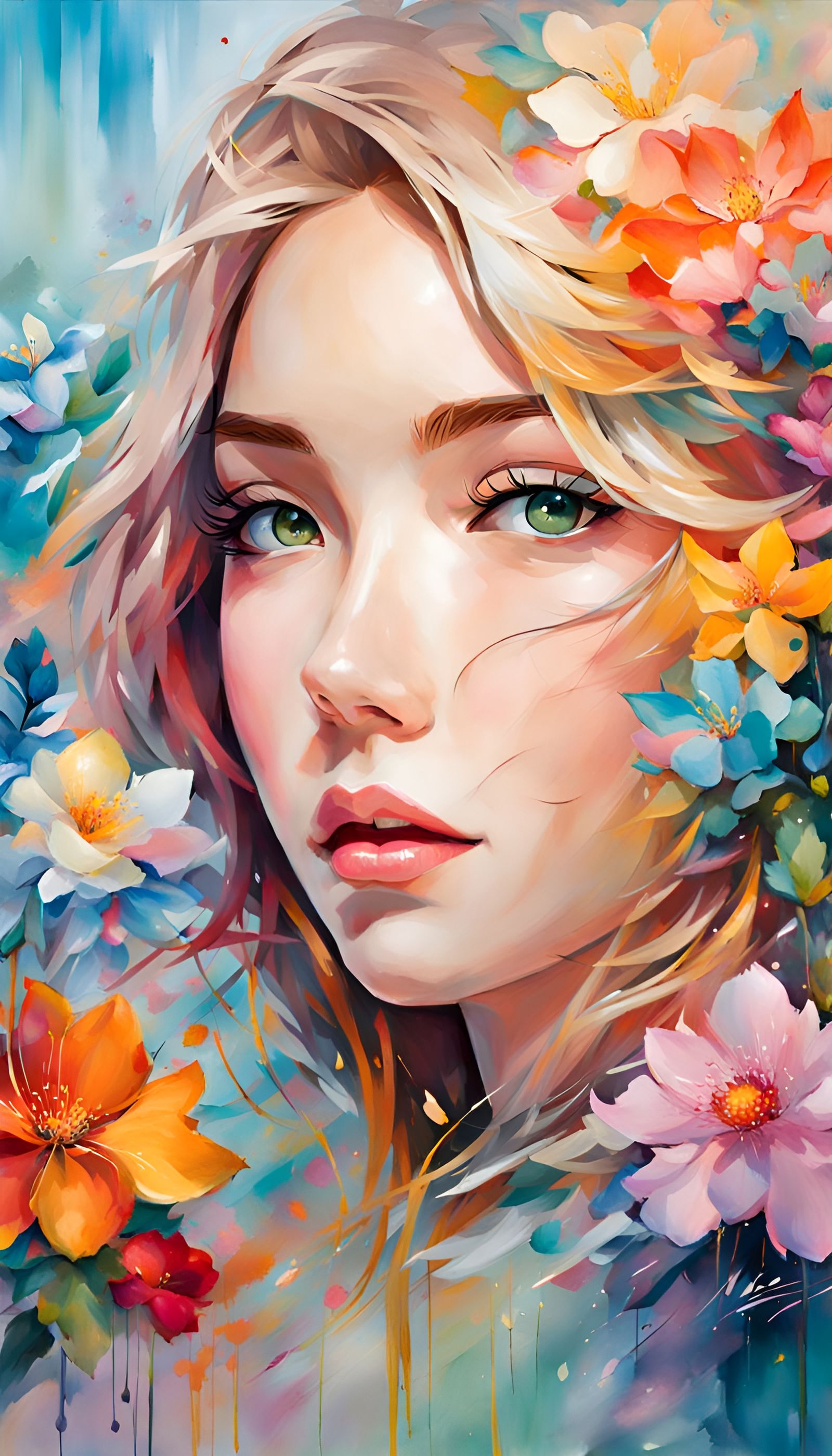 Anime Portrait with Glassy Reflections in Graffiti Art Style