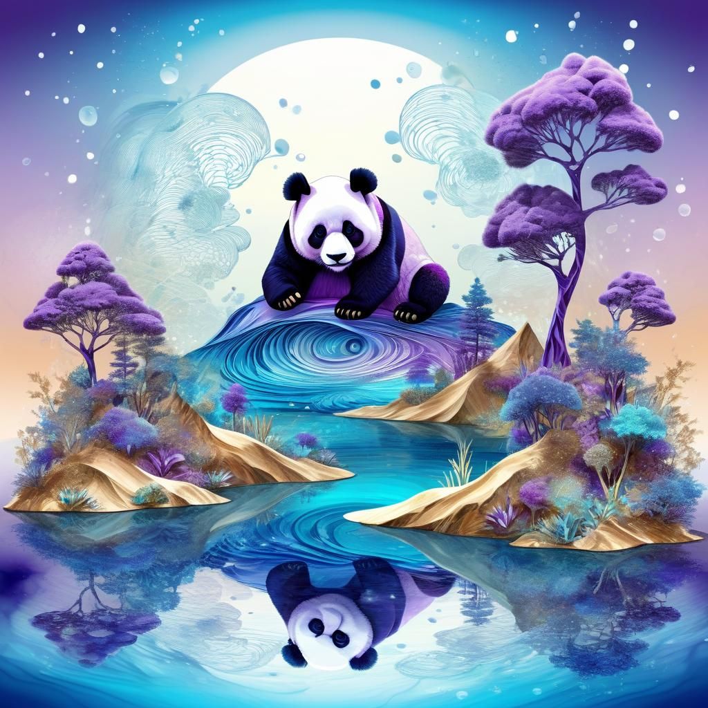 Giant Panda in Shimmering Fantasy Landscape