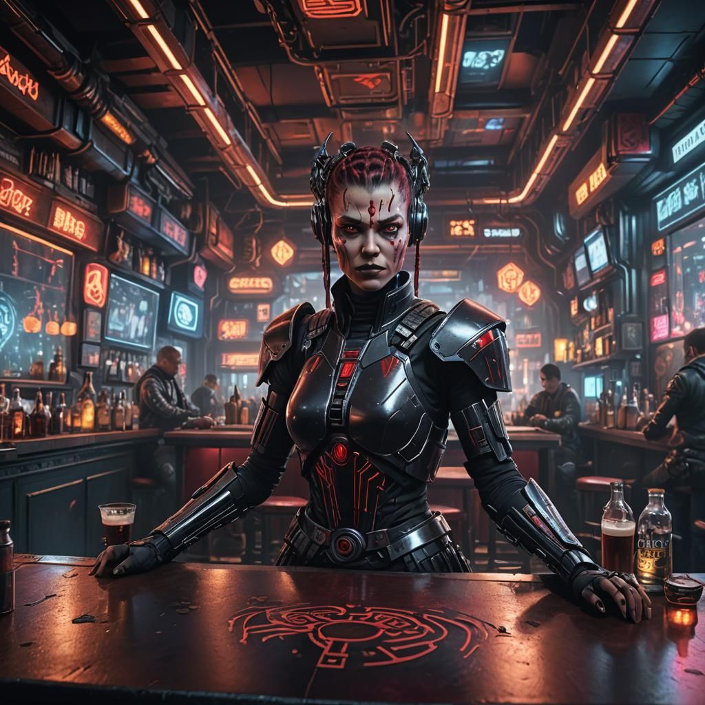 Cyborg Sith Lord in Cyberpunk Bar