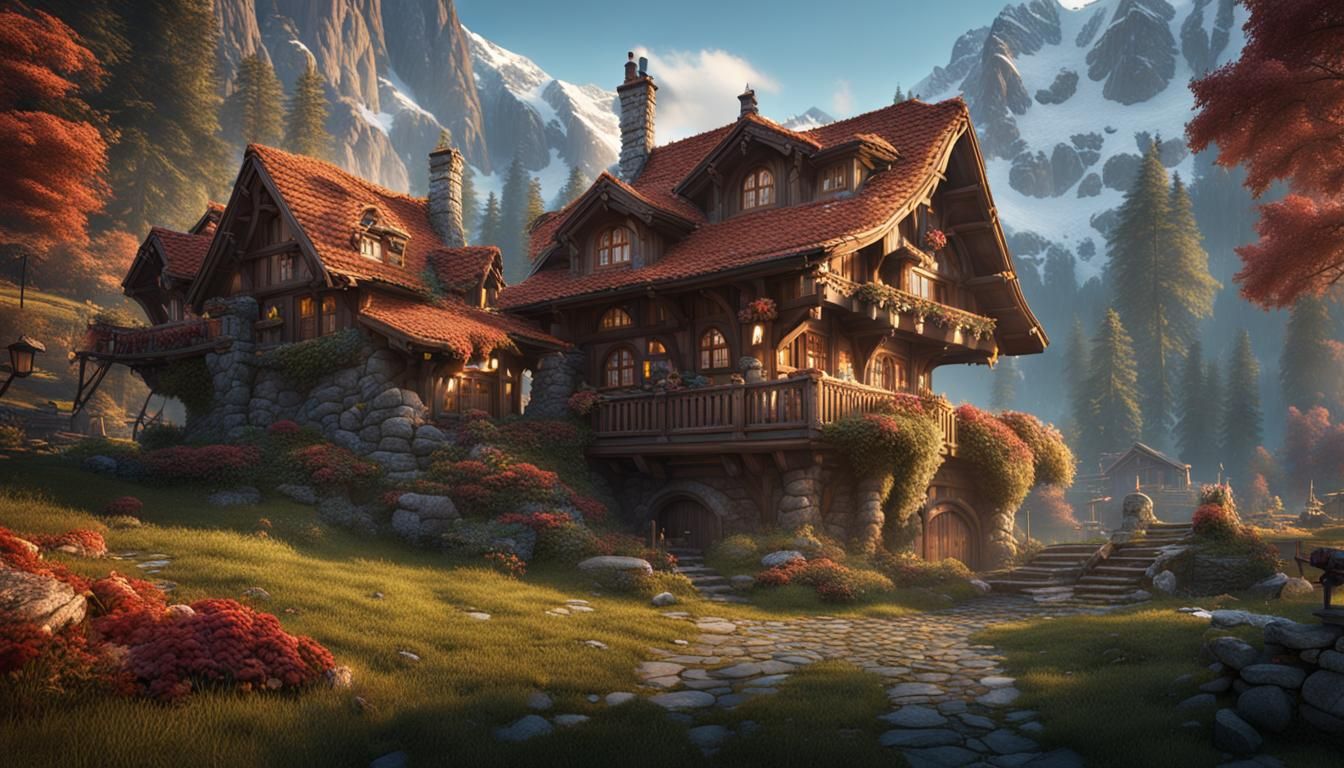 Fantastical Swiss Chalet in Detailed Matte Painting