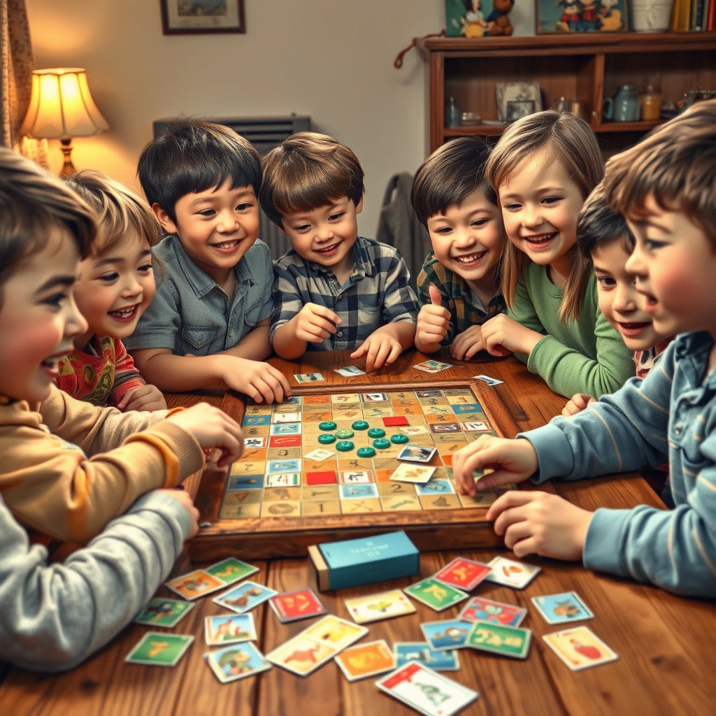 Children's Board Game Night in Illustrative Style