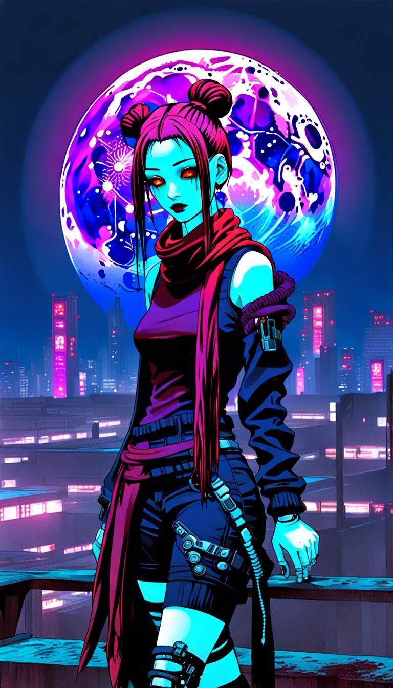 Cyberpunk Girl in Junji Ito Style