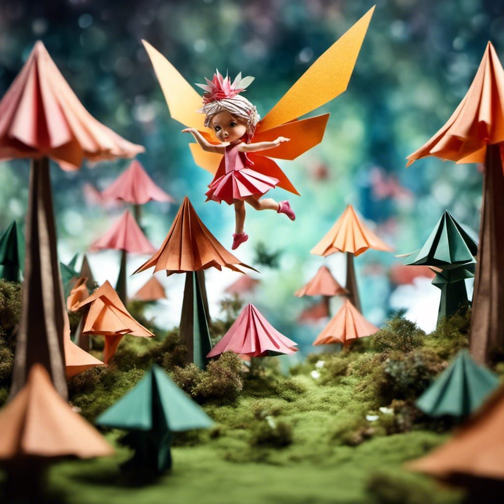 Flying Chibi Fairy with Origami Wings