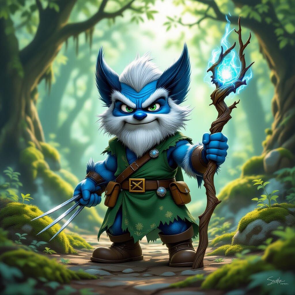 Wolverine Papa Smurf Hybrid in Mystical Forest