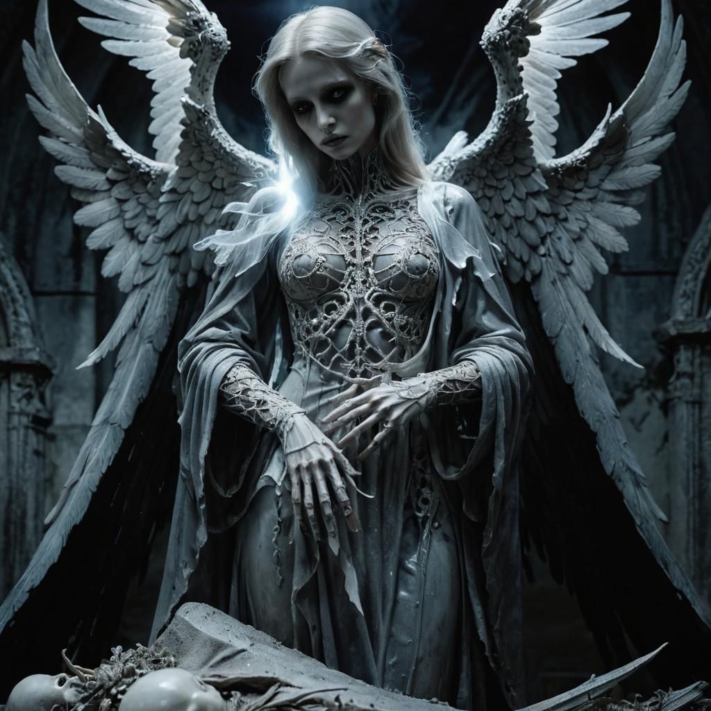 Angel of Death in Gothic Graveyard