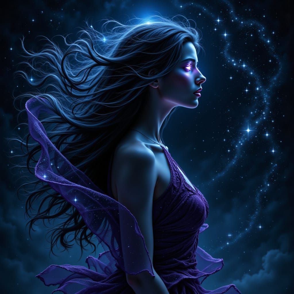 Sensual Night Goddess of Stars and Shadows