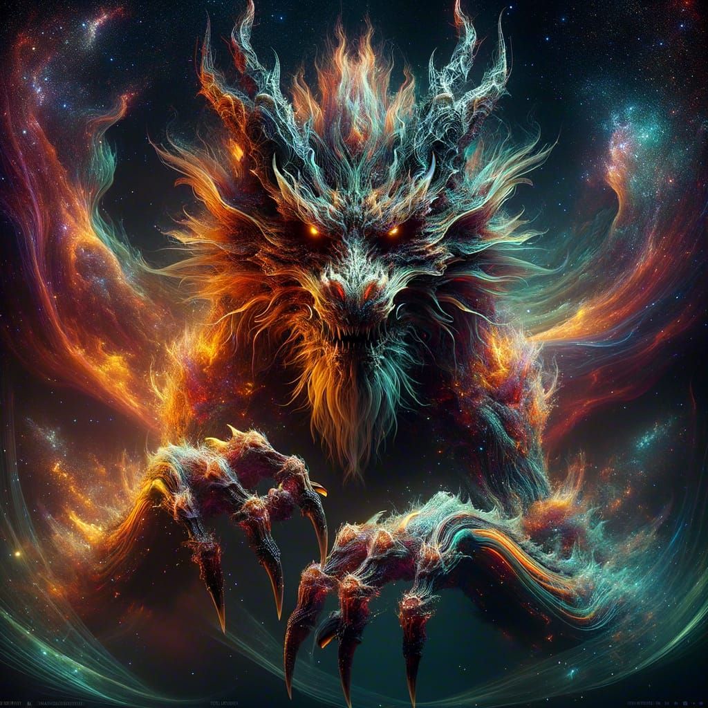 Fiery Dragon with Aurora Textures in Space