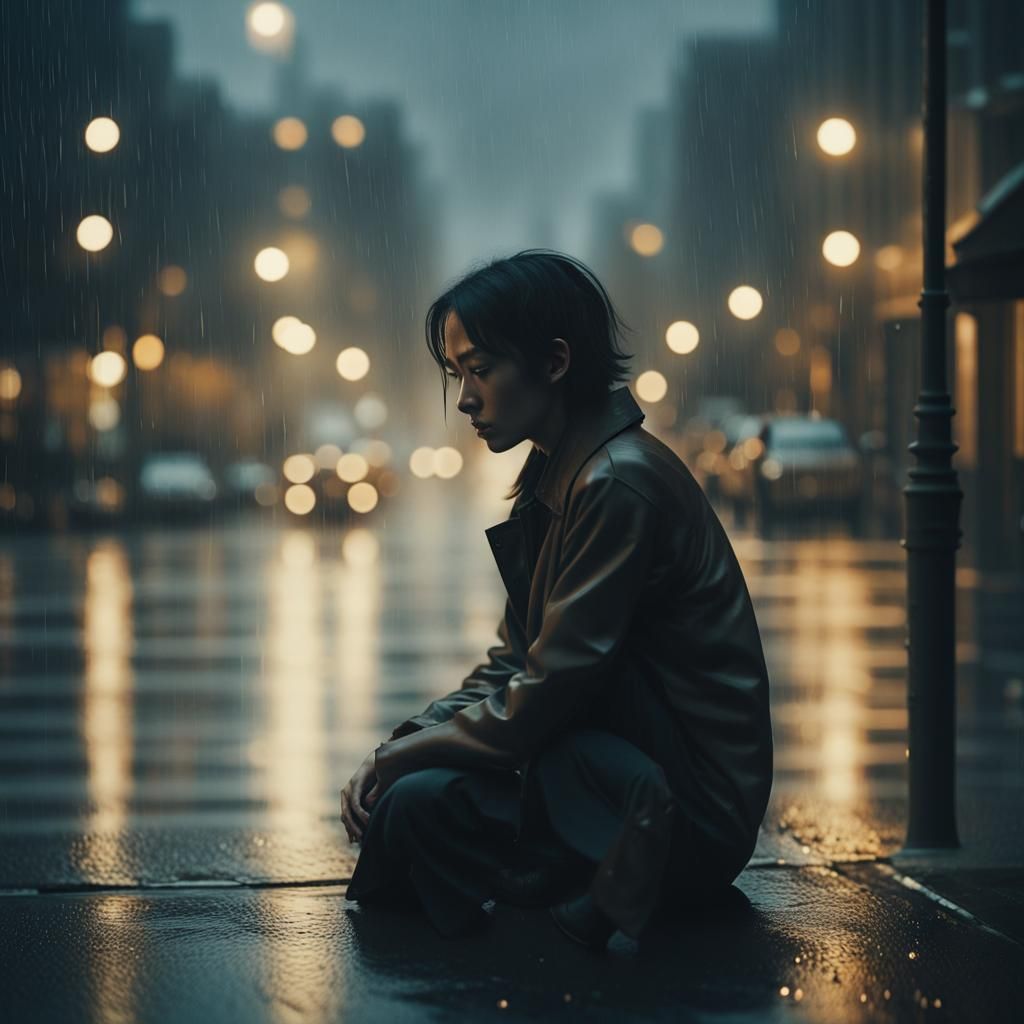 Moody City Street Scene in Golden Light