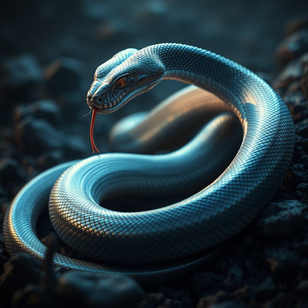 Serpent's Sinuous Dance in Lush Fantasy Landscape