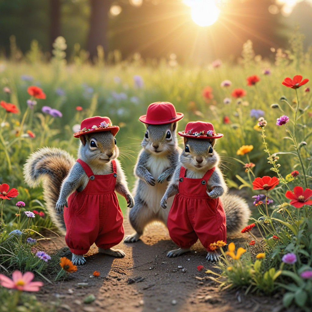 Whimsical Summer Meadow Scene with Red Outfit