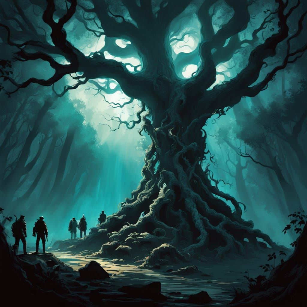 Mystical Shadow Beings Gather Around Glowing Portal in Dark ...