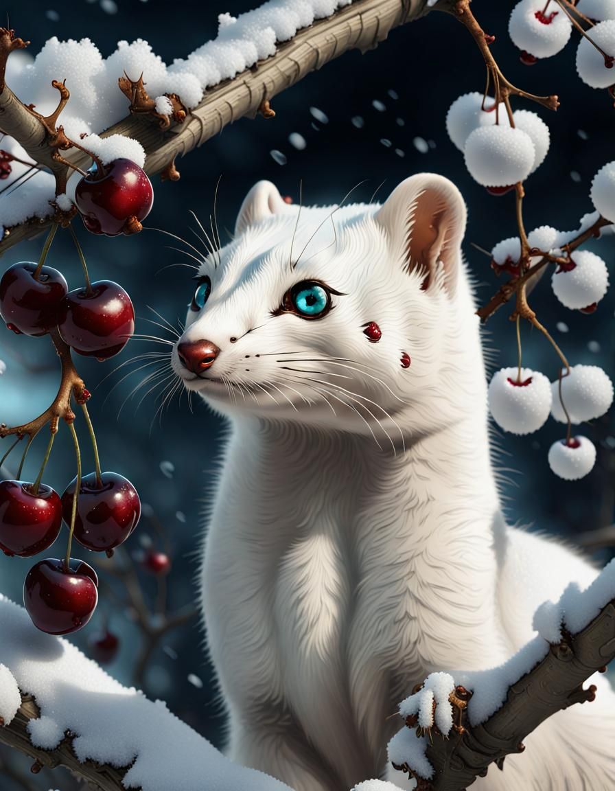 Ermine with Cherries: Digital Fantasy Art