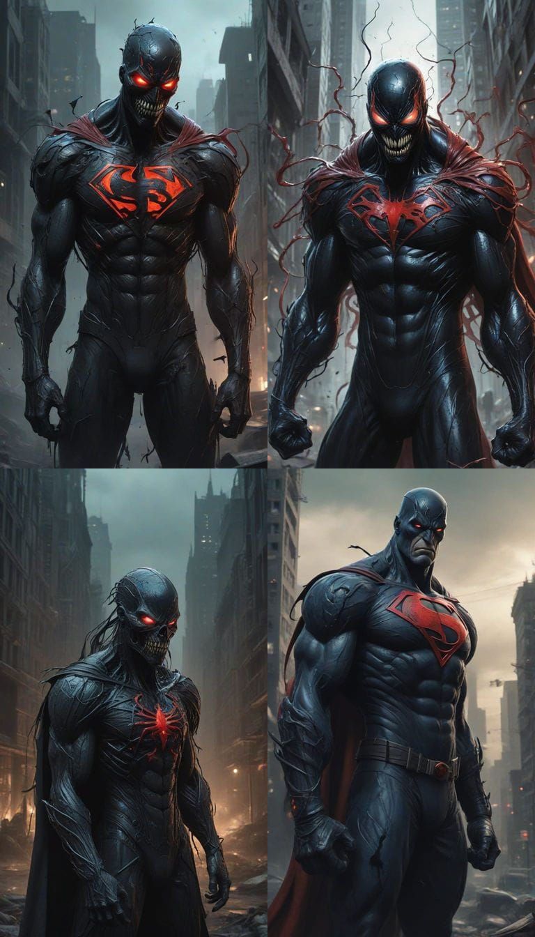 Cyberpunk-Style Symbiote Superman in Devastated Metropolis