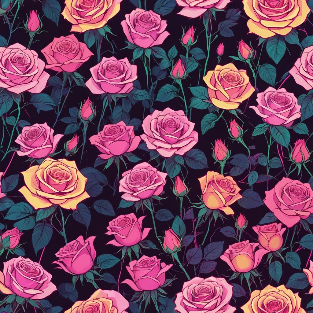 Synthwave Neon Roses in Retro Style