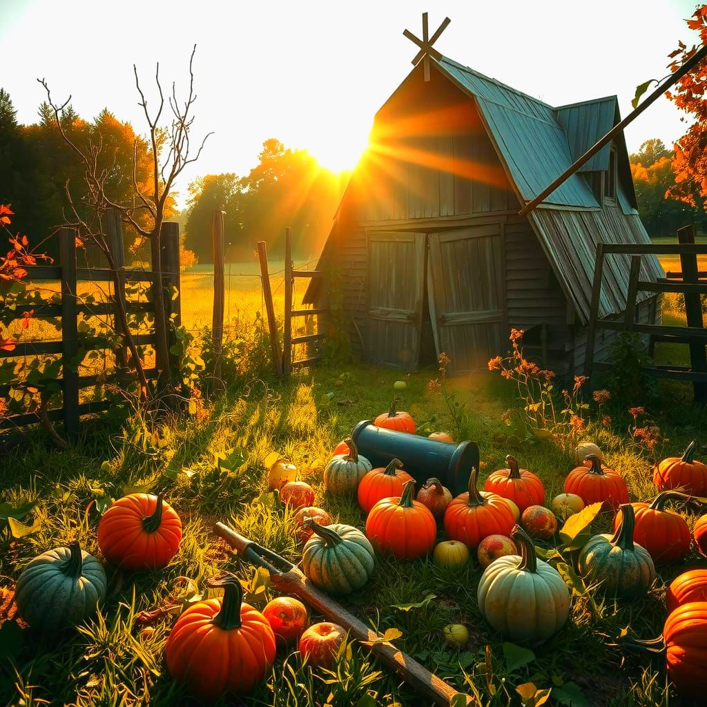 Autumn Farmhouse in Golden Hour Light