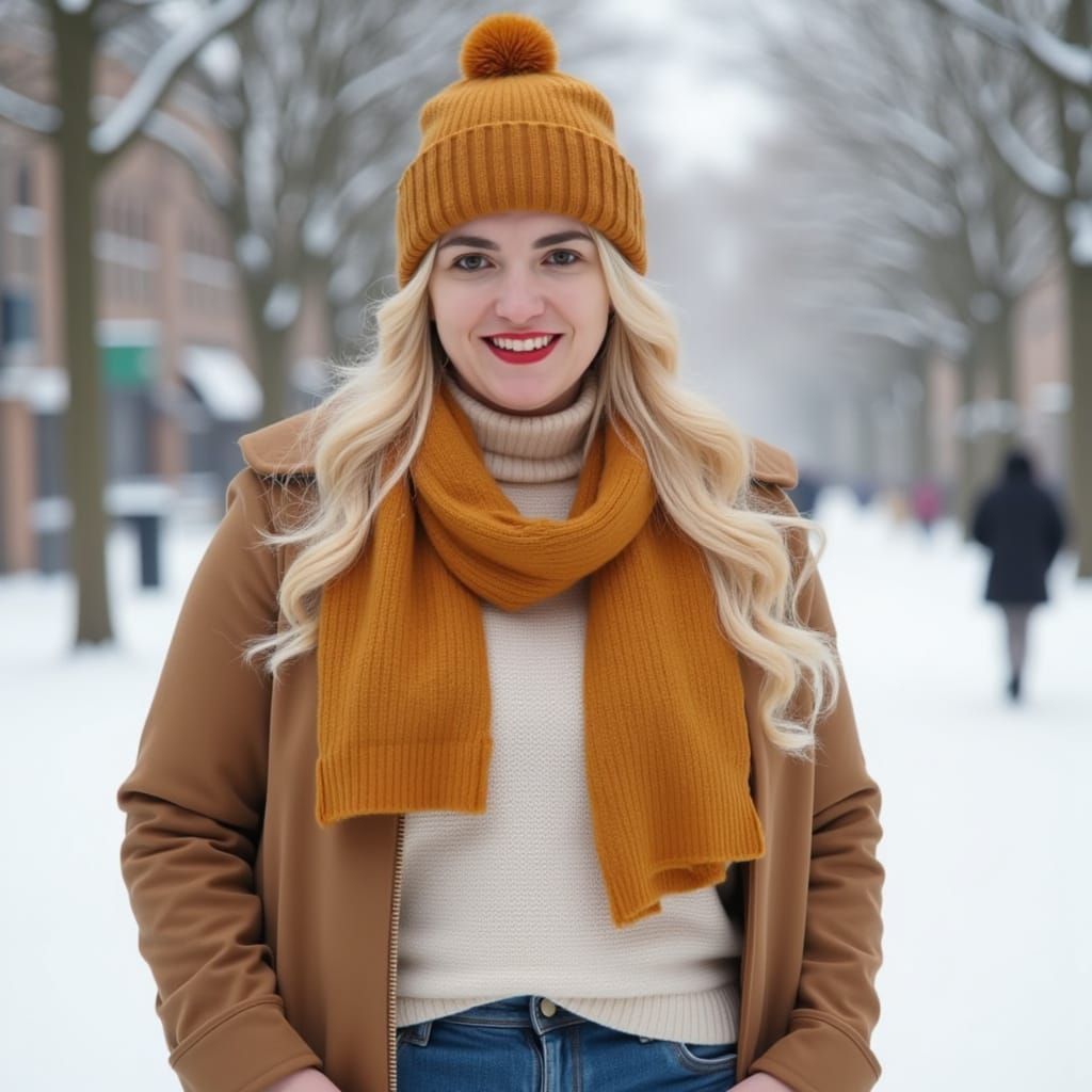 Plus-Size Woman in Winter Wonderland, Photorealistic 8K