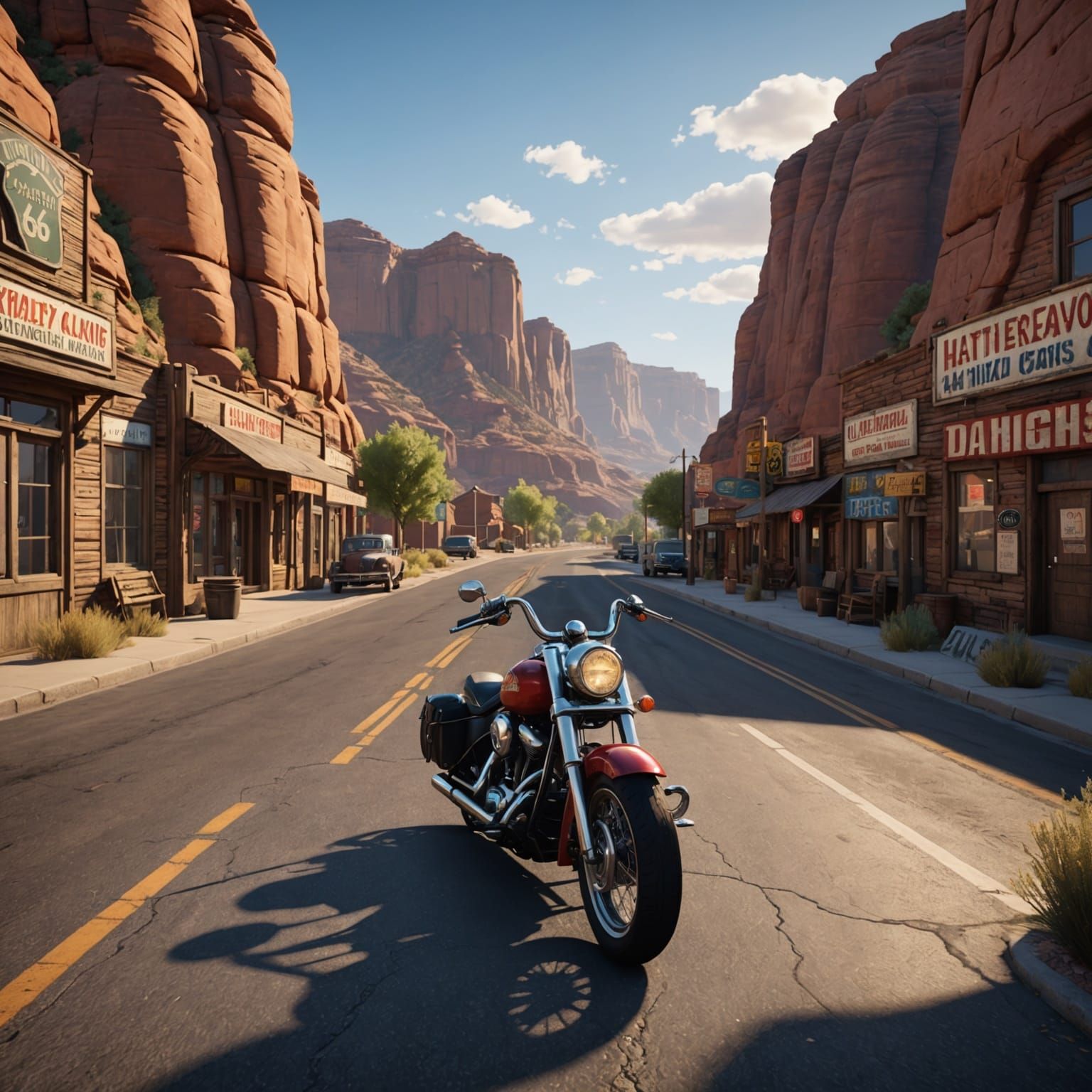 Route 66 Motorcycle Trip in 3D Game Style