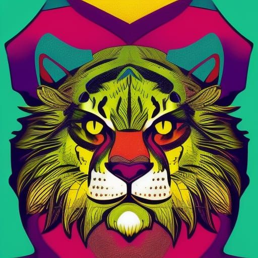 Pop Art Phoenix and Lion in Geometric Style