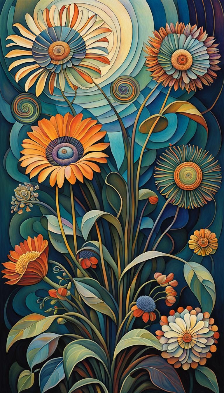 Exotic Flowers in Cubist Bauhaus Style